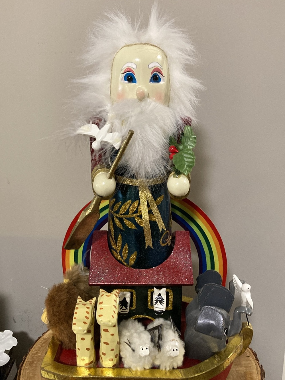 Festive Rainbow Nutcracker Holiday Figurine with White Hair